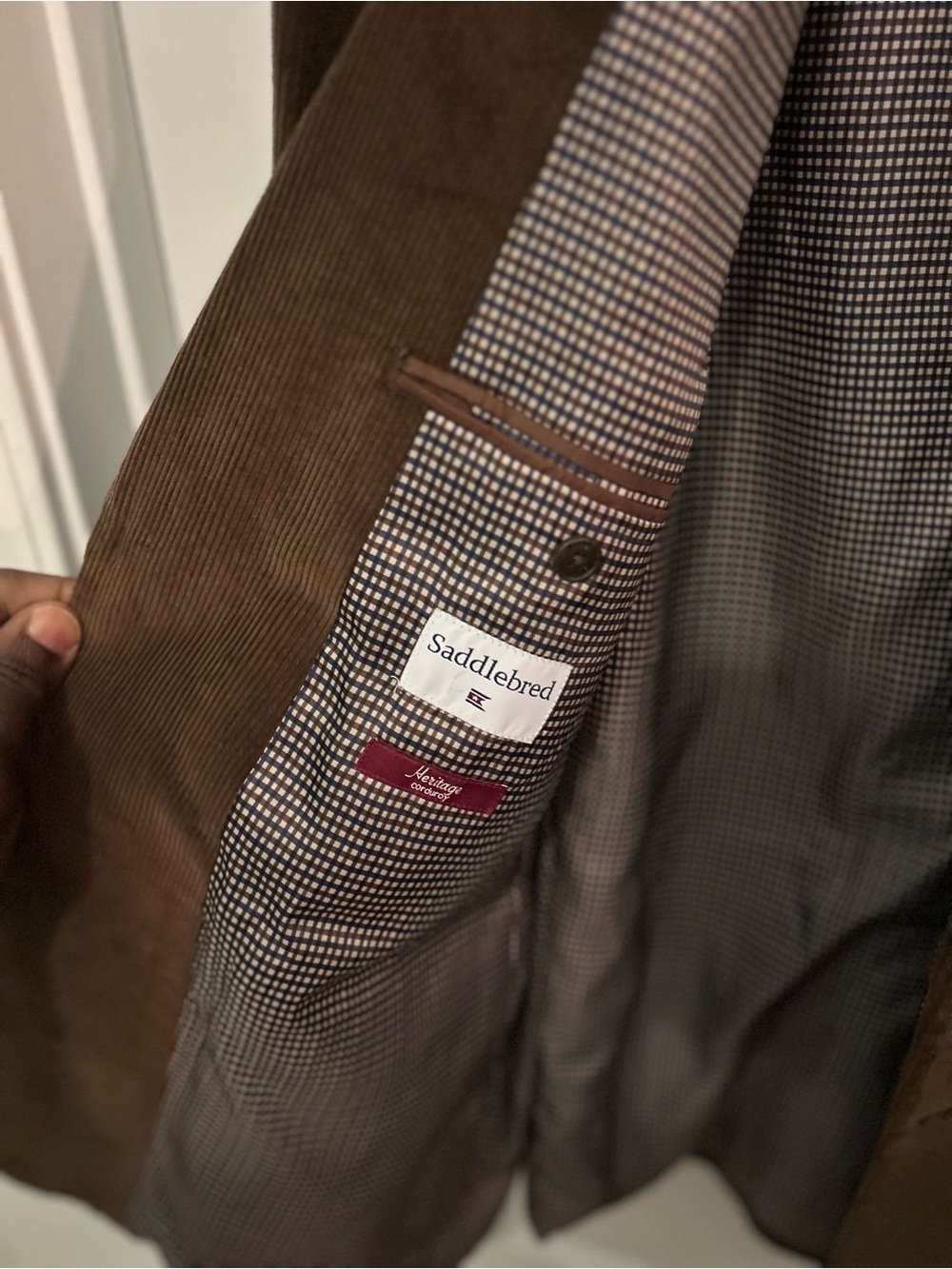 Saddlebred Brown Corduroy Sport Coat with Checked Lining